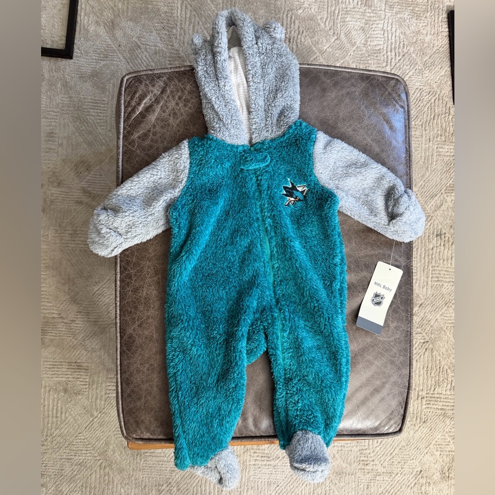 NHL SHARKS Teal & Gray Plush Fleece Baby One-Piece